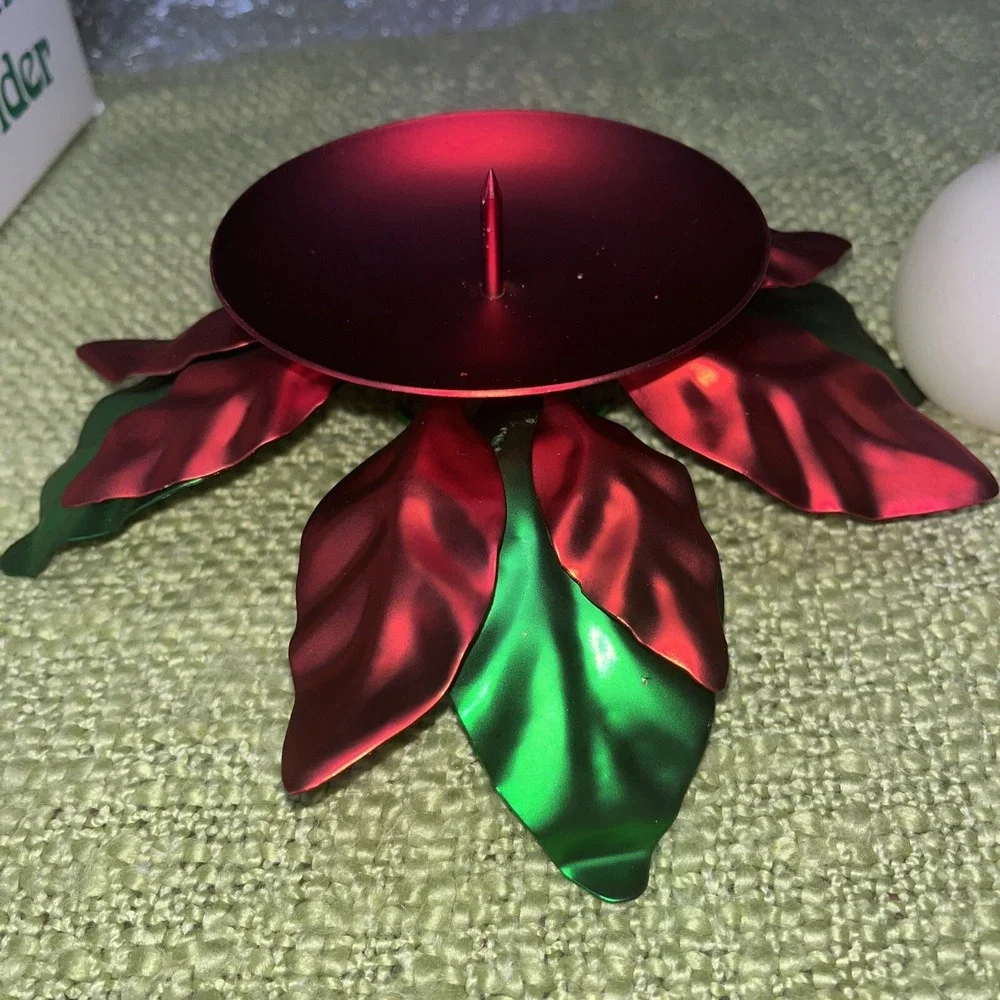 DEPT. 56 POINSETTIA Pillar Christmas‎ Candle Holder 1898-8 Boxed